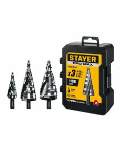 Набор сверл ступенчатых STAYER Pro-Max 4-38мм 3 шт, винтовая спираль [29661-4-38-H3] фотографии