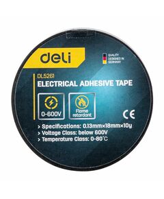 Изолента Deli DL5261 0,13мм х 18мм х 10м, напряжения до 600В, температурный рейтинг 0-80, ПВХ фотографии