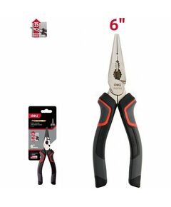 Удлиненные плоскогубцы Deli DL0103 160мм, Cr-V, эксцентриковый шарнир, антикоррозийное покрытие, трехкомпонентная прорезиненная рукоять фотографии