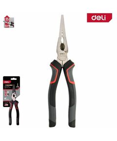 Удлиненные плоскогубцы Deli DL0104 200мм, Cr-V, эксцентриковый шарнир, антикоррозийное покрытие, трехкомпонентная прорезиненная рукоять фотографии