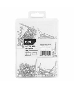 Набор заклепок Deli DL236906 75шт (2,4 / 3,2 / 4,0 / 4,8 / 6,0 мм) * 15 шт, пластиковый кейс фотографии