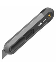 Технический нож Deli HT4008 Home Series Black, Т-образное лезвие с механизмом автоматического возврата, эксклюзивный дизайн, корпус из высококачественного софттач пластика фотографии