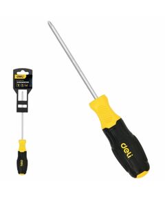 Крестовая отвертка Deli DL633100N PH0x100мм, сталь Cr-V, двухкомпонентная прорезиненная рукоять фотографии