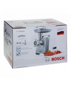 Купить Мясорубка BOSCH MFW66020 600/1800Вт, 3 кг/мин, цвет белый/серый фронт, реверс, ручка для переноски, отсек для хранения дисков, изображение 2 в компании Зеон