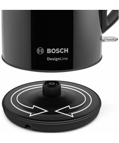 Чайники, термопоты: Чайник BOSCH TWK3P423 2400 Вт, 1.7 л, DesignLine, нержавеющая сталь, цвет черный,  скрытый нагревательный элемент, фильтр от накипи фотографии