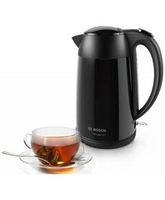 Чайники, термопоты: Чайник BOSCH TWK3P423 2400 Вт, 1.7 л, DesignLine, нержавеющая сталь, цвет черный,  скрытый нагревательный элемент, фильтр от накипи фотографии