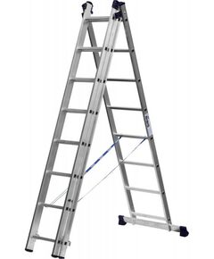 Стремянки и лестницы: Трехсекционная лестница СИБИН 38833-08 8 ступеней, со стабилизатором, алюминиевая фотографии