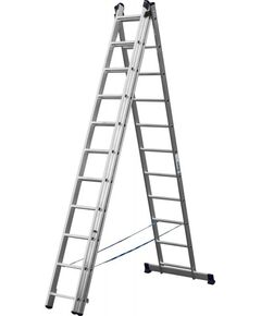 Стремянки и лестницы: Трехсекционная лестница СИБИН 38833-11 11 ступеней, со стабилизатором, алюминиевая фотографии