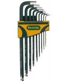 Наборы инструментов и ключи: Набор ключей имбусовых KRAFTOOL INDUSTRIE 27445-H9 длинные, шарик, Cr-Mo сталь (S2), хром покрыт с противоскользящим напылением, HEX1, 5-10мм, 9шт фотографии