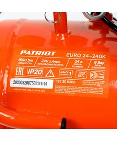 Купить Компрессор поршневой масляный Patriot EURO 24-240K 240 л/мин, 8 бар, 1500 Вт, 24 л [525306366], изображение 11 в компании Зеон