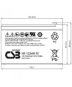 Купить Аккумулятор CSB HR-1234WF2 12V 9Ah, изображение 2 в компании Зеон