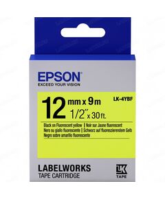 Купить Картридж с флуоресцентной лентой Epson C53S654010 12 мм, чёрный шрифт на жёлтом фоне в компании Зеон