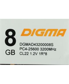 Купить Память Digma 8Gb DDR4 3200MHz PC4-25600 CL22 DIMM 288-pin 1.2В single rank RTL [DGMAD43200008S], изображение 9 в компании Зеон