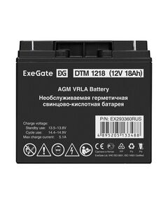 Купить Аккумулятор Exegate DTM 1218 12V, 18Ah, клеммы F3, болт М5 с гайкой [EX293360RUS], изображение 2 в компании Зеон