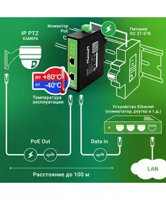 Купить Инжектор PoE Digma DNP30W48GDXM 10/100/1000BASE-T, 30Вт, 37-57В(DC), изображение 3 в компании Зеон