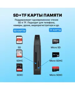 Купить Картридер Vention CLGB0 USB 3.0 (SD+TF) черный, изображение 4 в компании Зеон