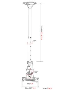 Купить Кронштейн для проектора Cactus CS-VM-PR01L-AL серебристый макс.10кг потолочный поворот и наклон, изображение 2 в компании Зеон