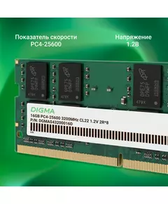 Купить Модуль памяти Digma 16Gb DDR4 3200MHz PC4-25600 CL22 SO-DIMM 260-pin 1.2В dual rank RTL [DGMAS43200016D], изображение 13 в компании Зеон