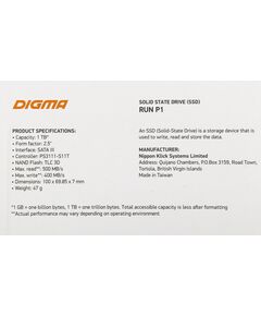 Купить SSD-накопитель Digma 1Tb Run P1 SATA-III 2.5" [DGSR2001TP13T], изображение 5 в компании Зеон