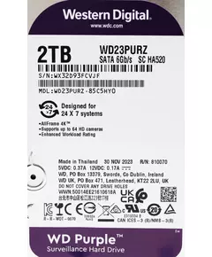 Купить Жесткий диск Western Digital 2Tb Surveillance Purple SATA-III 5400rpm 64Mb 3.5" [WD23PURZ], изображение 2 в компании Зеон