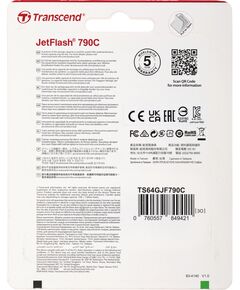 Купить Флеш-диск Transcend Jetflash Type-C 790С 64Gb USB3.0 черный [TS64GJF790C], изображение 9 в компании Зеон