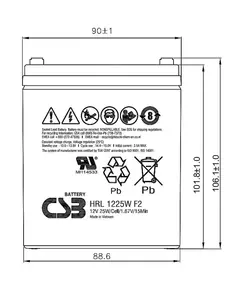 Купить Батарея для ИБП CSB HRL1225W F2 FR 12В 25Ач, изображение 2 в компании Зеон