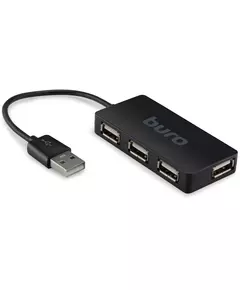 Купить Разветвитель USB 2.0 BURO BU-HUB4-U2.0-Slim 4порт. черный, изображение 2 в компании Зеон