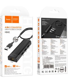 Купить Разветвитель USB Hoco HB42 3 порта, черный, изображение 5 в компании Зеон