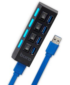 Купить Разветвитель BURO BU-HUB4-U3.0-L 4 порта USB 3.0, черный, изображение 3 в компании Зеон