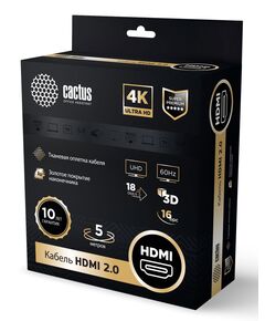 Купить Кабель аудио-видео Cactus HDMI (m)/HDMI (m) 5м. позолоч.конт. черный [CS-HDMI.2-5], изображение 4 в компании Зеон