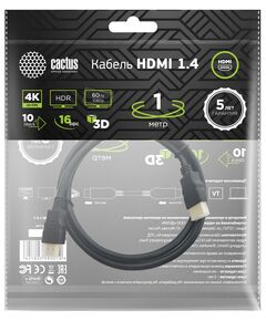 Купить Кабель аудио-видео Cactus HDMI (m)/HDMI (m) 1м. позолоч.конт. черный [CS-HDMI.1.4-1], изображение 4 в компании Зеон