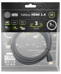 Купить Кабель аудио-видео Cactus HDMI (m)/HDMI (m) 3м. позолоч.конт. черный [CS-HDMI.1.4-3], изображение 4 в компании Зеон