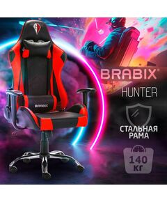 Купить Кресло компьютерное Brabix Hunter GM-130 две подушки, экокожа, черное/красное [532797], изображение 17 в компании Зеон