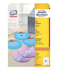 Купить Этикетки  Avery Zweckform CD/DVD A4/196г/м2/50л./белый супер глянец самоклей. для лазерной печати [L7676-25], изображение 2 в компании Зеон