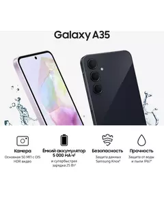 Купить Смартфон Samsung Galaxy A35 5G 256/8Gb темно-синий 3G 4G 2Sim 6.6" 1080x2340 Android 14 50Mpix 802.11 a/b/g/n/ac/ax NFC GPS GSM900/1800 GSM1900 TouchSc Protect microSD max1024Gb [SM-A356EZKGCAU], изображение 7 в компании Зеон