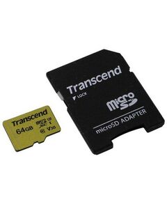 Купить Карта памяти Transcend 64Gb microSDXC UHS-I U3 V30 + microSD-->SD Adapter [TS64GUSD500S] в компании Зеон