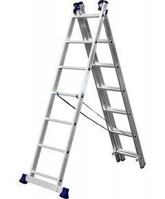 Стремянки и лестницы: Трехсекционная лестница СИБИН 38833-07 7 ступеней, со стабилизатором, алюминиевая фотографии
