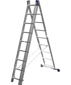 Стремянки и лестницы: Трехсекционная лестница СИБИН 38833-09 9 ступеней, со стабилизатором, алюминиевая фотографии
