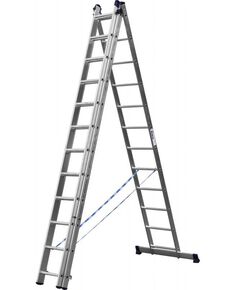 Стремянки и лестницы: Трехсекционная лестница СИБИН 38833-12 12 ступеней, со стабилизатором, алюминиевая фотографии