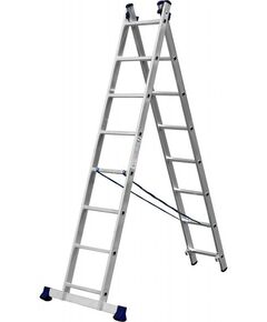 Стремянки и лестницы: Двухсекционная лестница СИБИН 38823-08 8 ступеней, со стабилизатором, алюминиевая фотографии