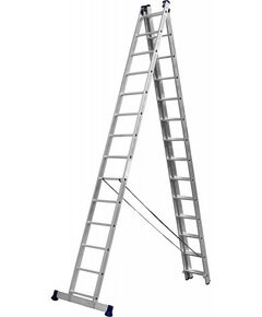 Стремянки и лестницы: Трехсекционная лестница СИБИН 38833-14 14 ступеней, со стабилизатором, алюминиевая фотографии