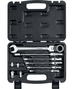 Наборы инструментов и ключи: Набор комбинированных гаечных ключей трещоточных шарнирных с адаптерами Зубр 27102-H10 10 шт, 8 - 19 мм фотографии