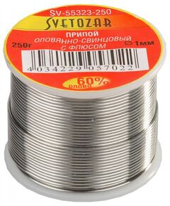 Паяльное оборудование: Припой СВЕТОЗАР СВЕТОЗАР ПОС61.1 мм 250г, трубка с флюсом, катушка [SV-55323-250] фотографии