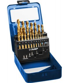 Буры, пики, коронки, сверла: Набор сверл по металлу Зубр ТИТАН 29617-H19 19шт(1-10мм), сталь Р6М5, класс А , титановое покрытие, мет.бокс фотографии