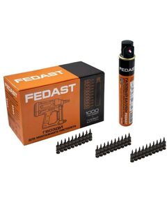 Гвозди прямого монтажа:  Гвозди 2.7*25 мм кованые с ребрами жесткости Bullet Point (1000 шт/уп + газовый баллон) FEDAST [FD2725RBPFC] фотографии