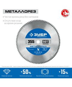 Пильные и алмазные диски: Диск пильный по металлу и металлопрофилю Зубр Металлорез 355х25.4мм 90Т [36932-355-25.4-90] фотографии