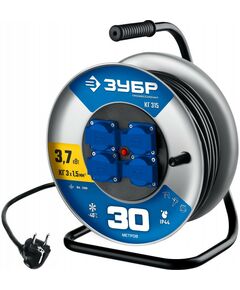 Силовой удлинитель на стальной катушке Зубр Профессионал КГ-315 КГ, 3 x 1.5 мм2, 30 м, 3700 Вт, IP44 [55080-30] фотографии
