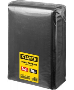 Строительные мусорные мешки STAYER HEAVY DUTY 240 л 50 шт, черные, особопрочные [39154-240] фотографии