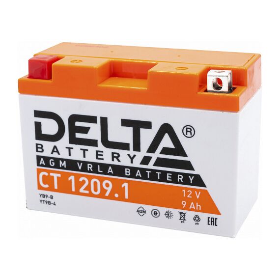 Стартерный мото аккумулятор Delta CT 1209.1 12В, 9Ач, Болт + гайка 6 мм, ДхШхВ: 151х71х107(112)мм, вес 2.65кг [3401010030012] фотографии