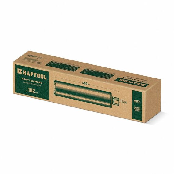 Алмазная Коронка по железобетону KRAFTOOL DIAMOND 102 мм 450 мм, 1 1/4", лазерная сварка сегментов [29825-102] фотографии